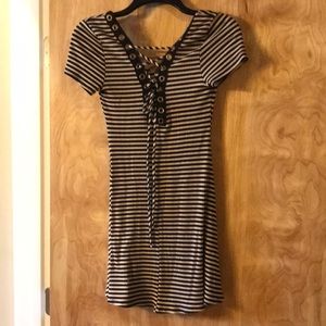 Medium tan and black striped dress